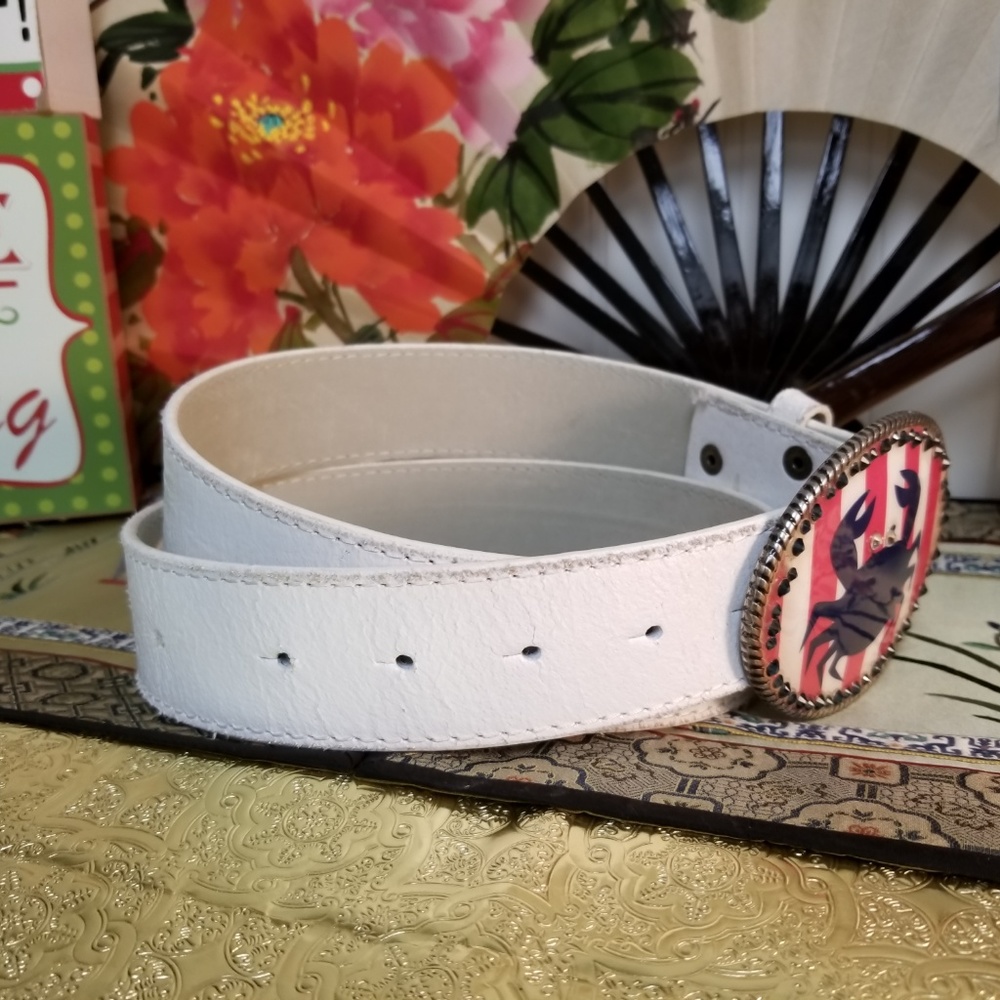 White Italian Leather Belt - Picture 5 of 8